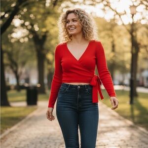 Express Vibrant Red Knit Top